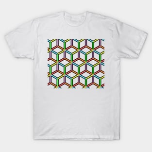 Rainbow Neon Cubes Seamless Pattern T-Shirt